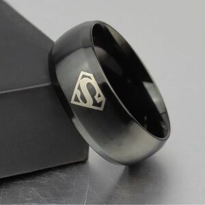 Black Etched Superman Band Ring Superhero Solid Tungsten Unisex Ring Size 9-New